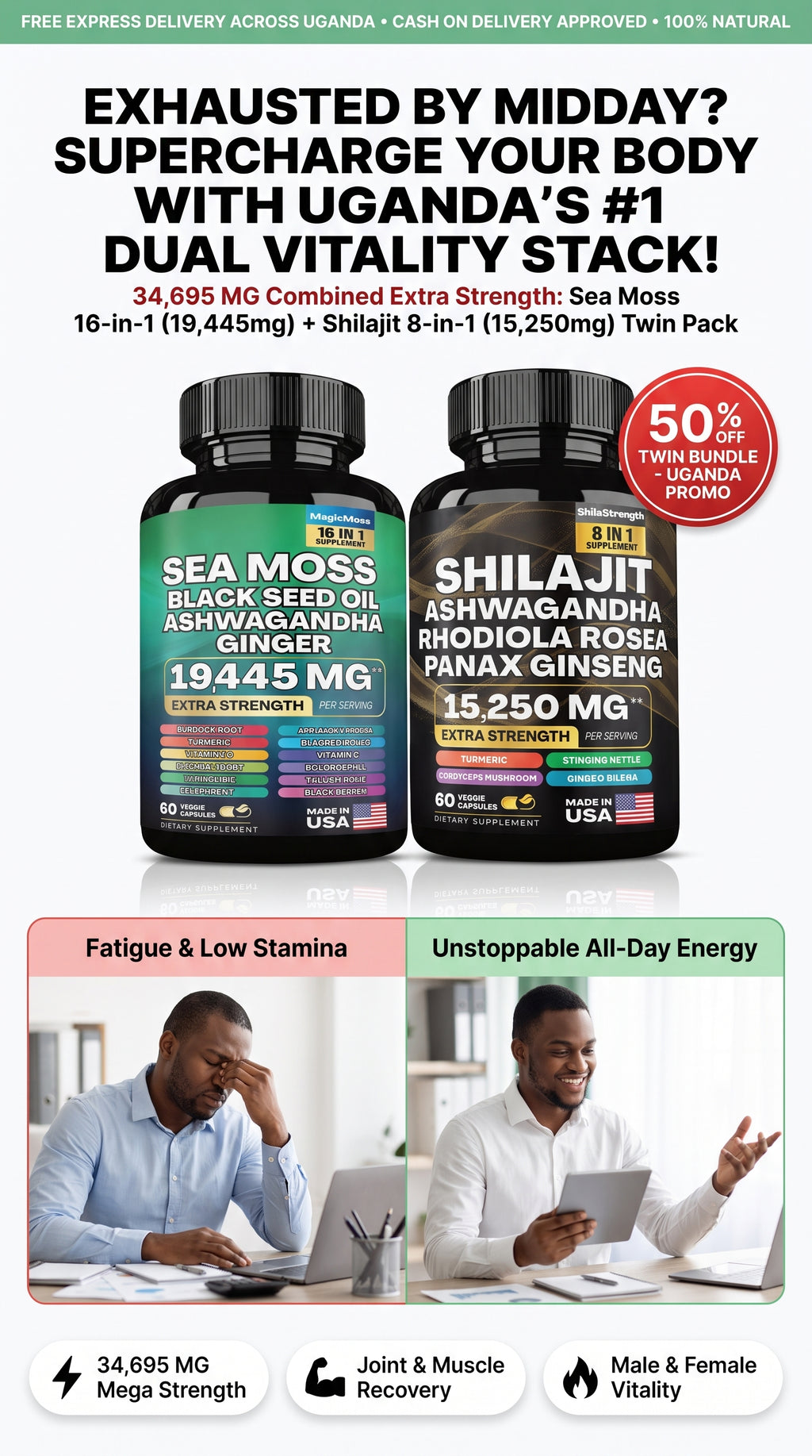 SalatanaMax™ 20-in-1 Sea Moss 7000mg + Shilajit 9000mg Capsules