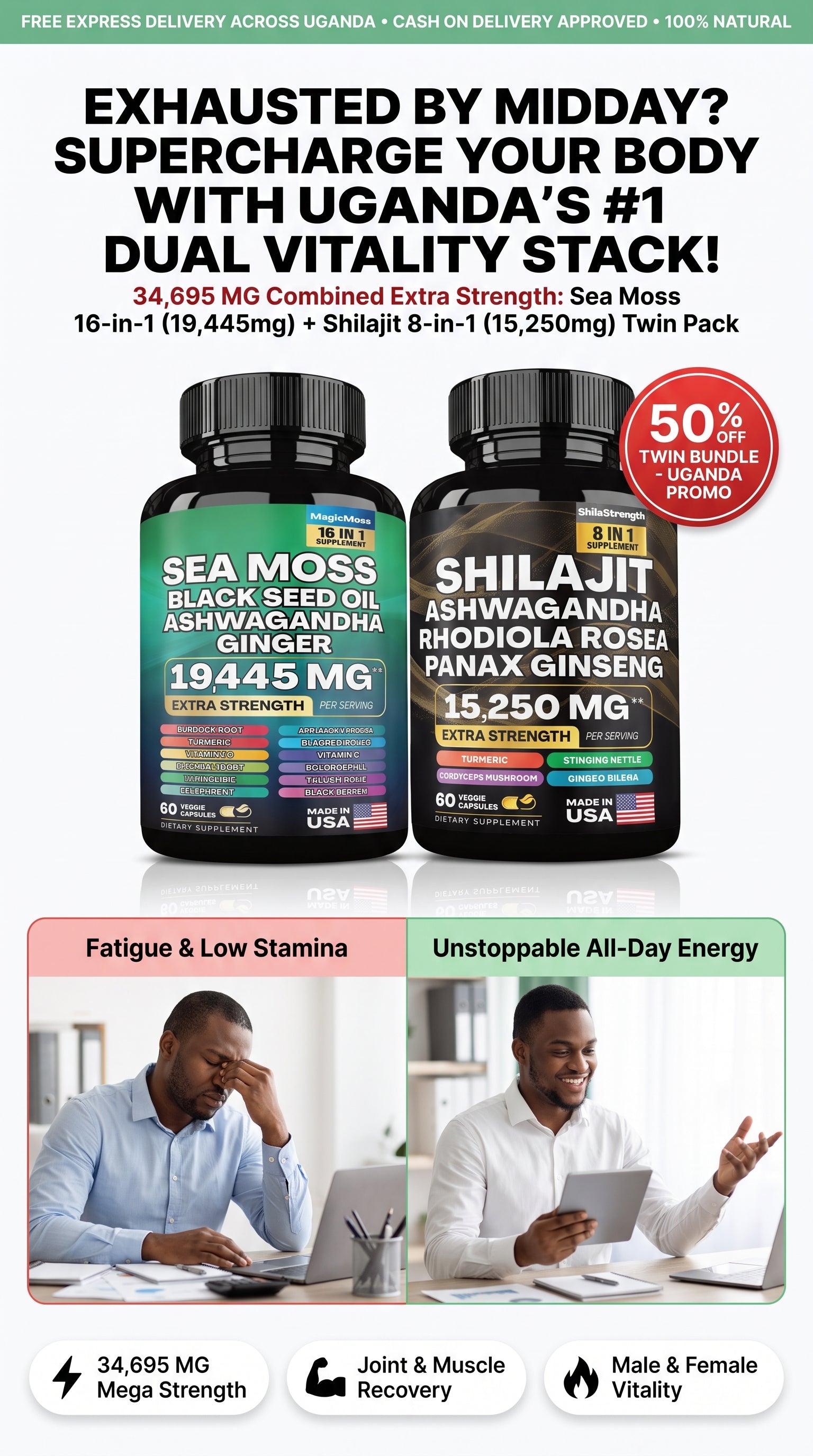 SalatanaMax™ 20-in-1 Sea Moss 7000mg + Shilajit 9000mg Capsules