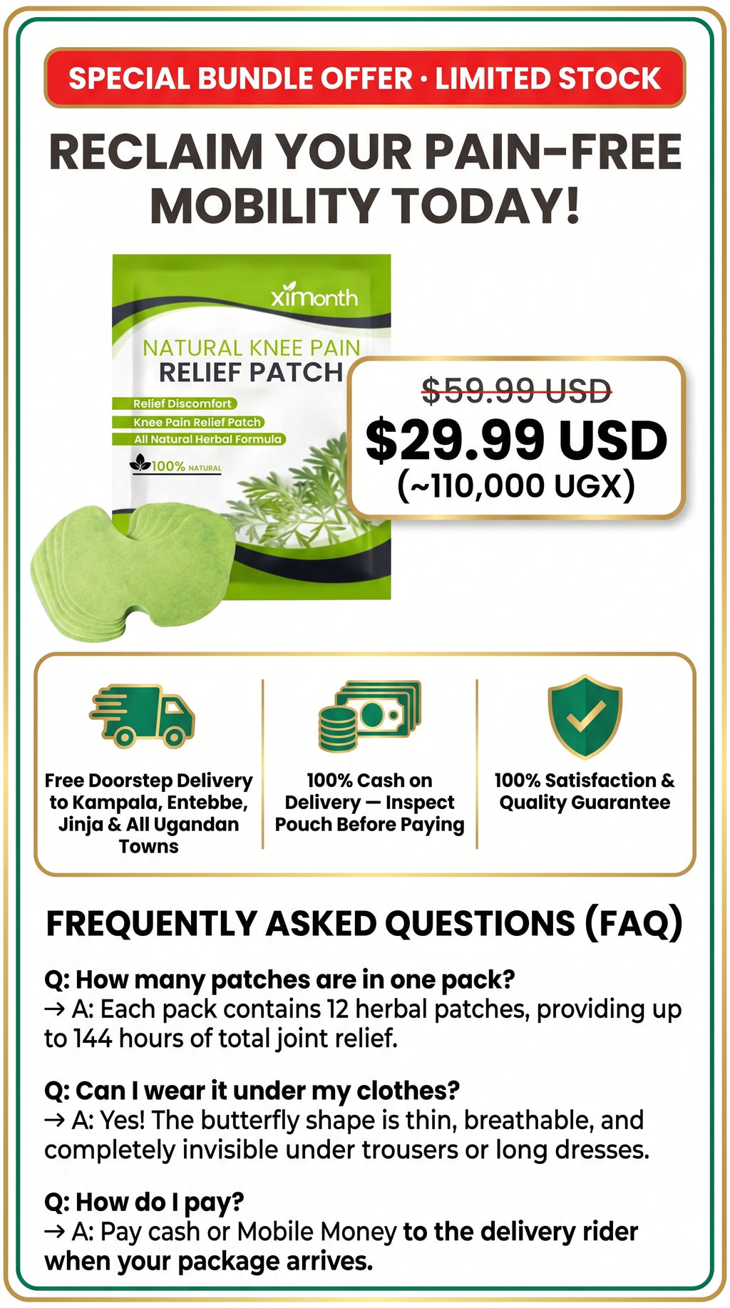 FlexiKnee™ Natural Herbal Knee Relief Patches (12-Pack)