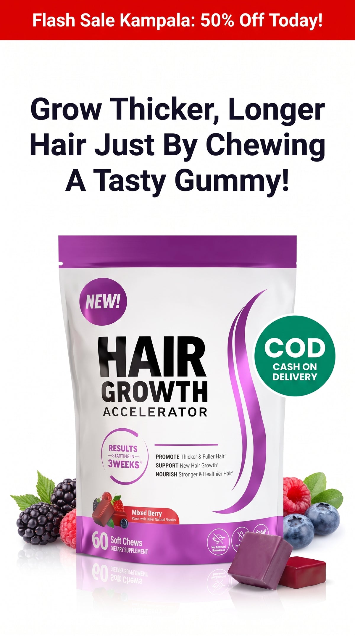 Hair Growth Accelerator™ – Fruity Berry Soft Chews (60 Count)