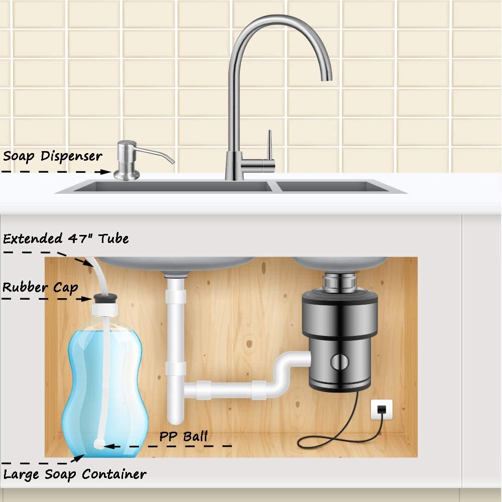 Brushed Nickel Sink Soap Dispenser with 39” No-Refill Extension Tube