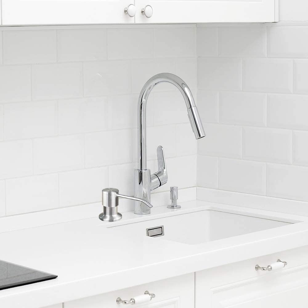 Brushed Nickel Sink Soap Dispenser with 39” No-Refill Extension Tube