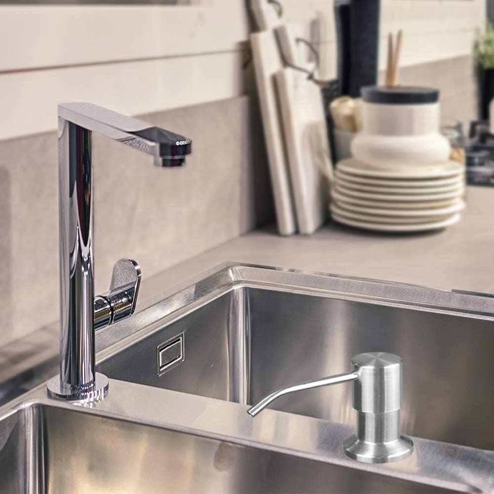 Brushed Nickel Sink Soap Dispenser with 39” No-Refill Extension Tube
