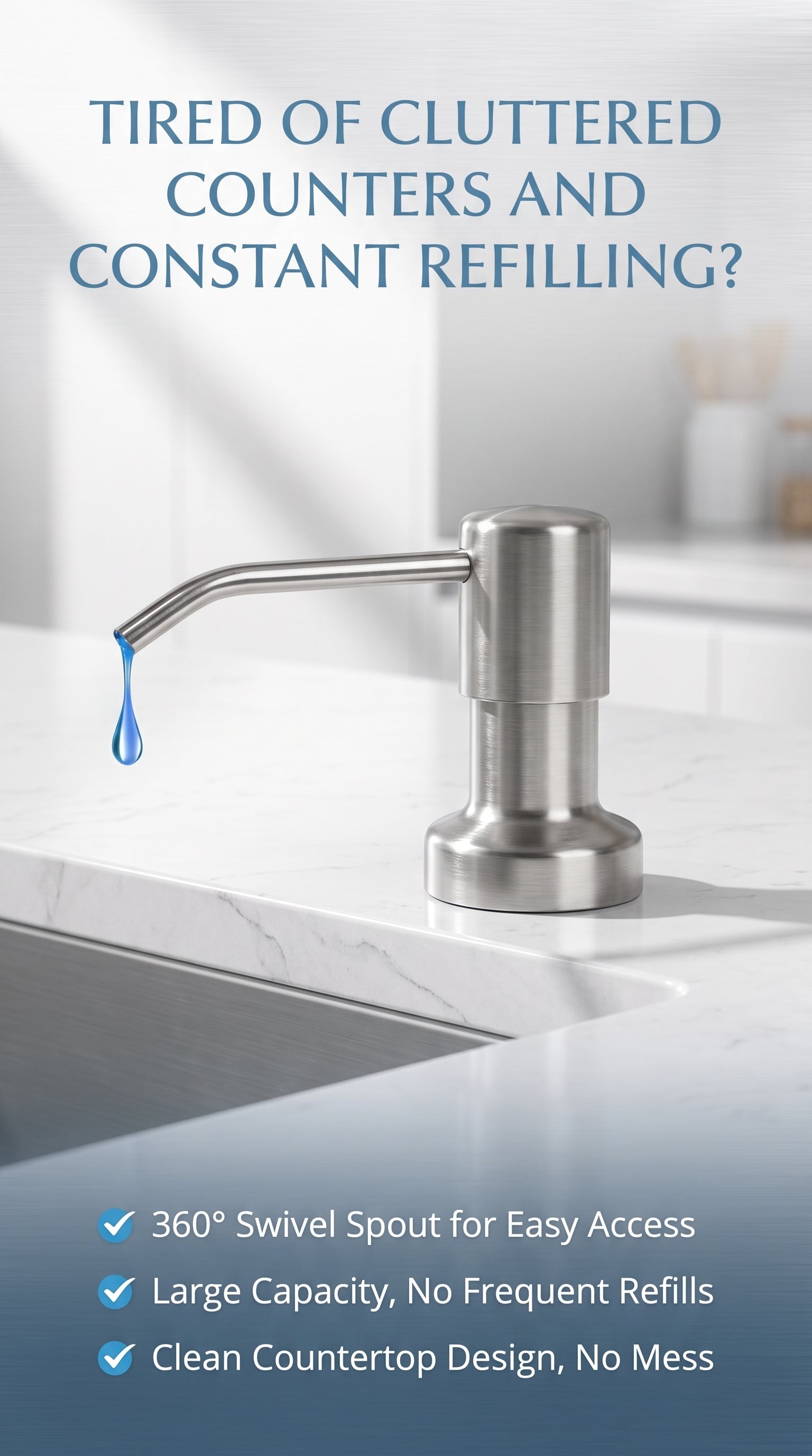 Brushed Nickel Sink Soap Dispenser with 39” No-Refill Extension Tube